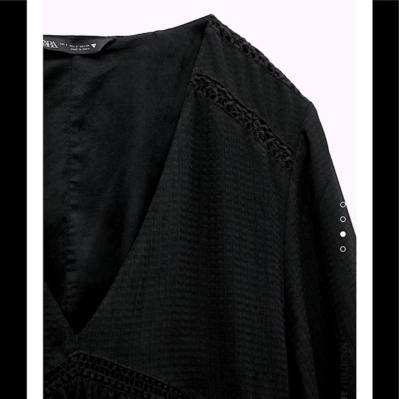 NWT Zara Black Textured Midi Long Sleeve Dress XS 0881/314 - Picture 2 of 5